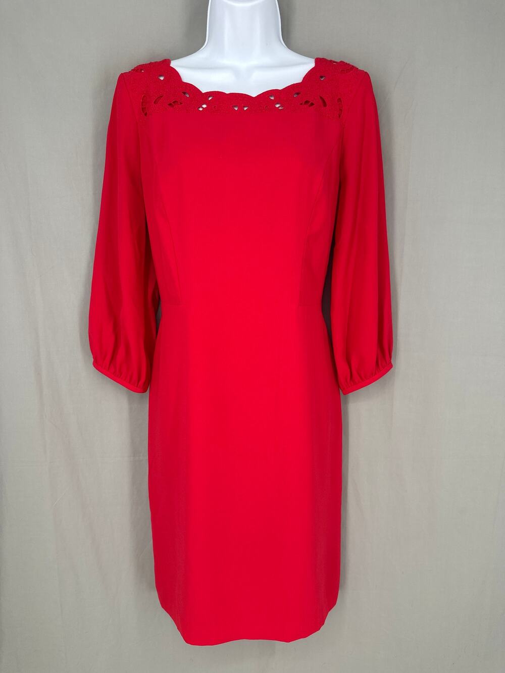 Talbots Dress Womens 4 Red Knee Length Office Eyelet Classic Modest Professional